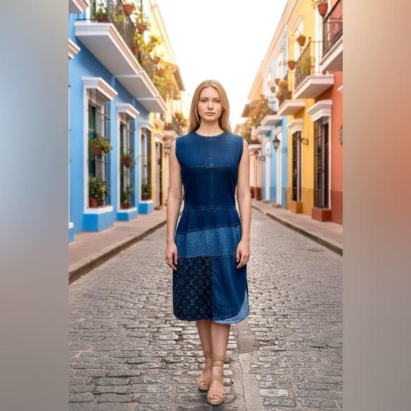 Louis Vuitton Blue Patchwork Denim Dress - Picture 14 of 14